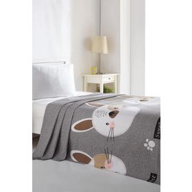 Eponj Home Baskılı Tavşancık Açık Kahve Gri Pembe Doğal Tek Kişilik Pike
