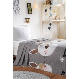 Eponj Home Baskılı Tavşancık Açık Kahve Gri Pembe Doğal Tek Kişilik Pike