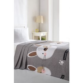 Eponj Home Baskılı Tavşancık Açık Kahve Gri Pembe Doğal Tek Kişilik Pike