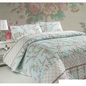 Eponj Home Birdcage Turkuaz Kapitone Çift Kişilik Yatak Örtüsü Takımı