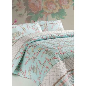 Eponj Home Birdcage Turkuaz Kapitone Çift Kişilik Yatak Örtüsü Takımı
