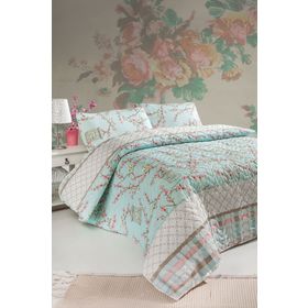 Eponj Home Birdcage Turkuaz Kapitone Çift Kişilik Yatak Örtüsü Takımı