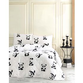 Eponj Home B&W Kapitone Panda Çift Kişilik Yatak Örtüsü