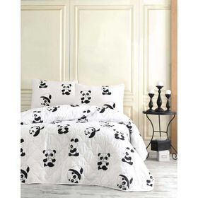 Eponj Home B&W Kapitone Panda Çift Kişilik Yatak Örtüsü