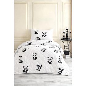 Eponj Home B&W Kapitone Panda Tek Kişilik Yatak Örtüsü