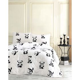 Eponj Home B&W Kapitone Panda Tek Kişilik Yatak Örtüsü