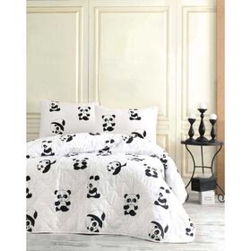 Eponj Home B&W Kapitone Panda Tek Kişilik Yatak Örtüsü