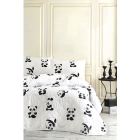 Eponj Home B&W Kapitone Panda Tek Kişilik Yatak Örtüsü