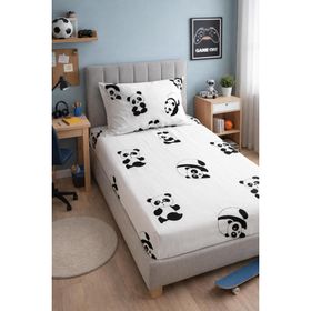 Eponj Home B&W Lastikli Tek Kişilik Panda 100x200 cm Çarşaf