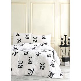 Eponj Home B&W Panda Çift Kişilik Kapitone Yatak Örtüsü Takımı
