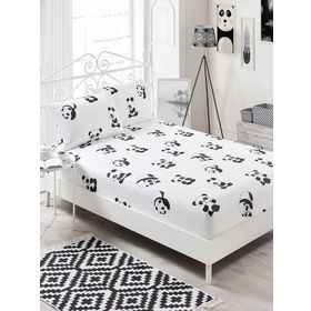 Eponj Home B&W Panda Çift Kişilik Lastikli Çarşaf Seti