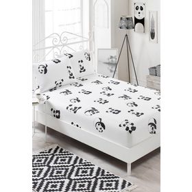 Eponj Home B&W Panda Çift Kişilik Lastikli Çarşaf Seti