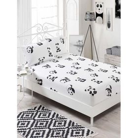 Eponj Home B&W Panda Çift Kişilik Lastikli Çarşaf Seti