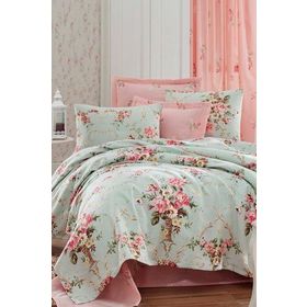 Eponj Home Doğal 200x235 cm Alanur Mint Baskılı Çift Kişilik Pike