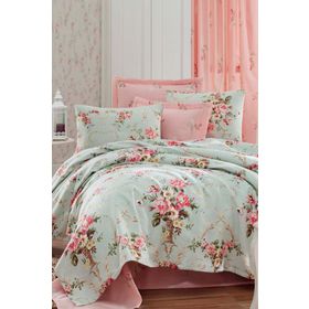 Eponj Home Doğal 200x235 cm Alanur Mint Baskılı Çift Kişilik Pike