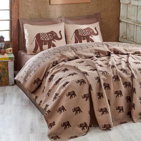 Eponj Home Doğal Baskılı Çİft Kişilik Fil Kahve Pike