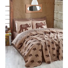 Eponj Home Doğal Baskılı Çİft Kişilik Fil Kahve Pike