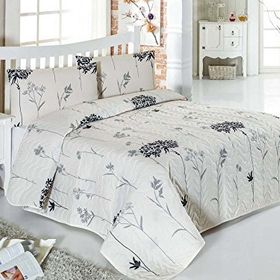 Eponj Home Efil Kapitone Bej-Gri Çift Kişilik Yatak Örtüsü Takımı