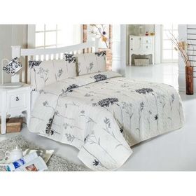 Eponj Home Efil Kapitone Bej-Gri Çift Kişilik Yatak Örtüsü Takımı