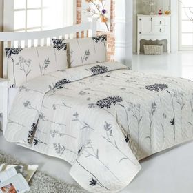 Eponj Home Efil Kapitone Bej-Gri Çift Kişilik Yatak Örtüsü Takımı