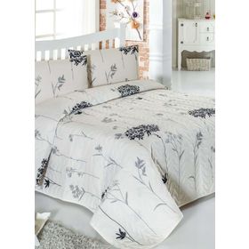 Eponj Home Efil Kapitone Bej-Gri Çift Kişilik Yatak Örtüsü Takımı