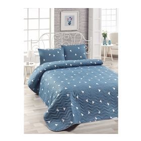 Eponj Home EP-017037 Kapitone Çift Kişilik Üçgen Bulut Mavi Yatak Örtüsü Seti