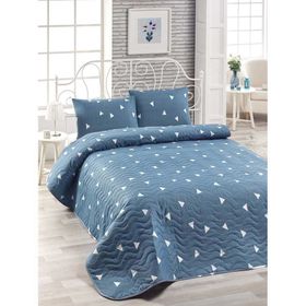 Eponj Home EP-017037 Kapitone Çift Kişilik Üçgen Bulut Mavi Yatak Örtüsü Seti