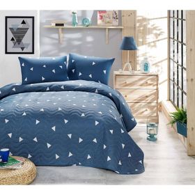 Eponj Home EP-017037 Kapitone Çift Kişilik Üçgen Bulut Mavi Yatak Örtüsü Seti
