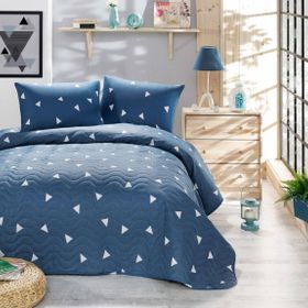 Eponj Home EP-017037 Kapitone Çift Kişilik Üçgen Bulut Mavi Yatak Örtüsü Seti