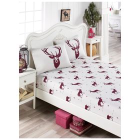 Eponj Home EP-017294 Bordo Geyik Pes Lastikli Çift Kişilik Çarşaf Seti