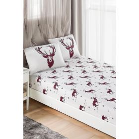 Eponj Home EP-017294 Bordo Geyik Pes Lastikli Çift Kişilik Çarşaf Seti