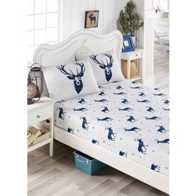 Eponj Home EP-017296 Lacivert Geyik Pes Lastikli Çift Kişilik Çarşaf Seti