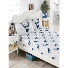 Eponj Home EP-017296 Lacivert Geyik Pes Lastikli Çift Kişilik Çarşaf Seti