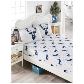 Eponj Home EP-017296 Lacivert Geyik Pes Lastikli Çift Kişilik Çarşaf Seti