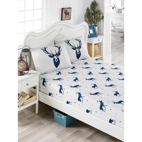 Eponj Home EP-017296 Lacivert Geyik Pes Lastikli Çift Kişilik Çarşaf Seti