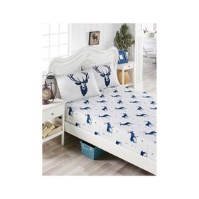 Eponj Home EP-017296 Lacivert Geyik Pes Lastikli Çift Kişilik Çarşaf Seti