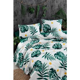 Eponj Home EP-017380 Monstera Yeşil Doğal Baskılı Tek Kişilik Pike