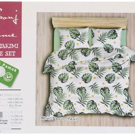 Eponj Home EP-017384 Monstera Yeşil Tek Kişilik Baskılı Pike Takımı