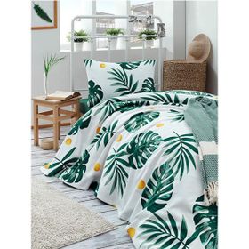 Eponj Home EP-017384 Monstera Yeşil Tek Kişilik Baskılı Pike Takımı