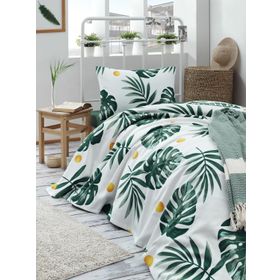 Eponj Home EP-017384 Monstera Yeşil Tek Kişilik Baskılı Pike Takımı