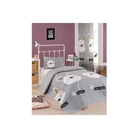 Eponj Home EP-021493 Kapitone Tek Kişilik Tavşancık Açık Kahve Gri Pembe Yatak Örtüsü Seti