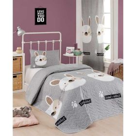 Eponj Home EP-021493 Kapitone Tek Kişilik Tavşancık Açık Kahve Gri Pembe Yatak Örtüsü Seti