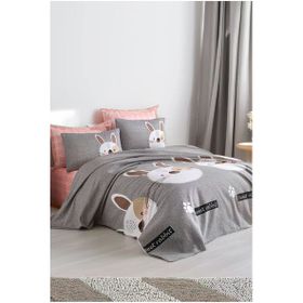 Eponj Home EP-024727 Baskılı Çift Kişilik Tavşancık A.Kahve-Gri-Pembe Pike Seti