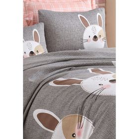 Eponj Home EP-024727 Baskılı Çift Kişilik Tavşancık A.Kahve-Gri-Pembe Pike Seti