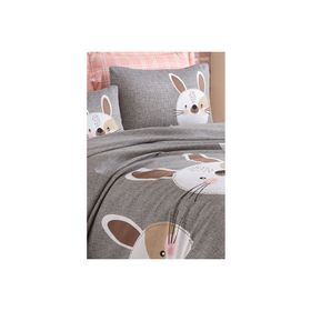 Eponj Home EP-024727 Baskılı Çift Kişilik Tavşancık A.Kahve-Gri-Pembe Pike Seti