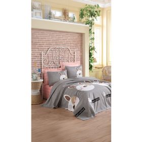 Eponj Home EP-024727 Baskılı Çift Kişilik Tavşancık A.Kahve-Gri-Pembe Pike Seti