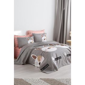 Eponj Home EP-024727 Baskılı Çift Kişilik Tavşancık A.Kahve-Gri-Pembe Pike Seti
