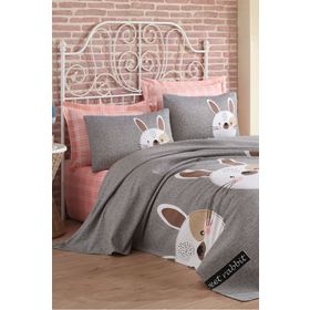 Eponj Home EP-024727 Baskılı Çift Kişilik Tavşancık A.Kahve-Gri-Pembe Pike Seti