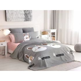 Eponj Home EP-024767 Baskılı Tavşancık Açık Kahve Gri Pembe Tek Kişilik Pike Seti
