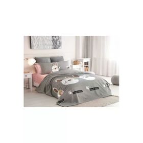 Eponj Home EP-024767 Baskılı Tavşancık Açık Kahve Gri Pembe Tek Kişilik Pike Seti